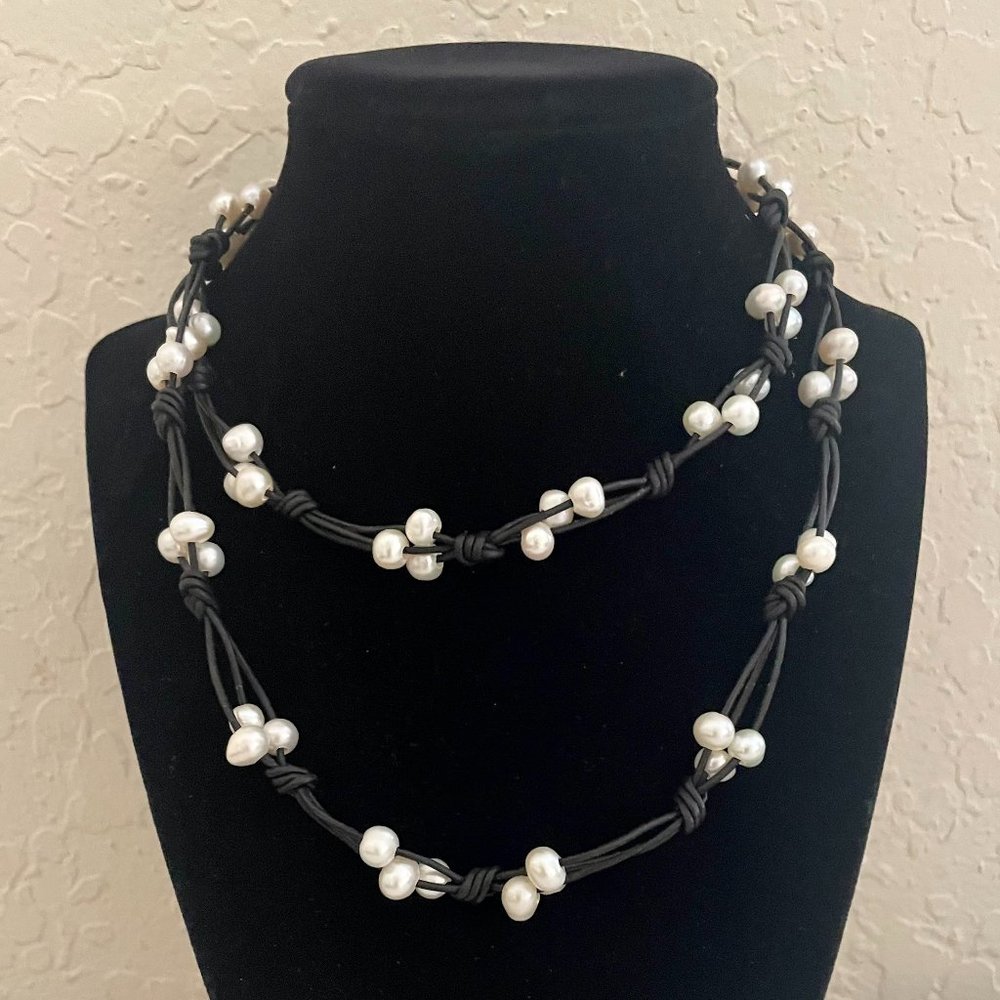 Artisan Pearl and Leather Necklace